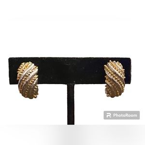 Vintage Clip On Earrings - Gold & Silver Tone Woven Pattern - Statement